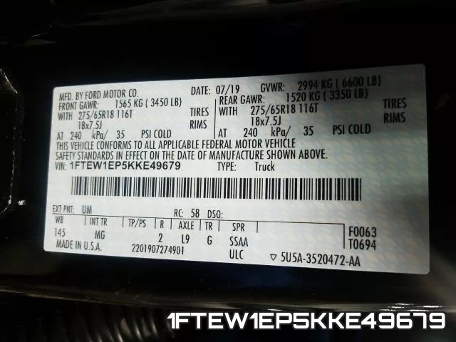 1FTEW1EP5KKE49679 фото 2