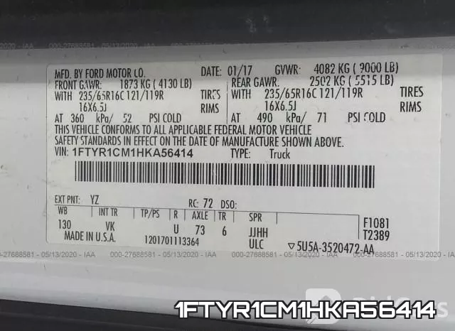 1FTYR1CM1HKA56414 фото 10