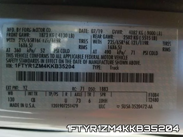 1FTYR1ZM4KKB35204 фото 2
