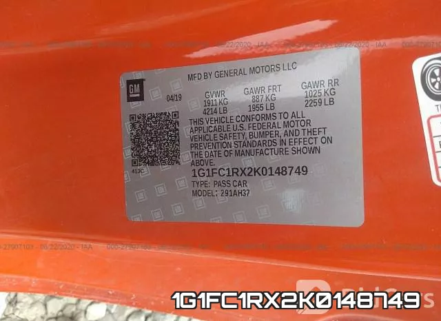 1G1FC1RX2K0148749 фото 10