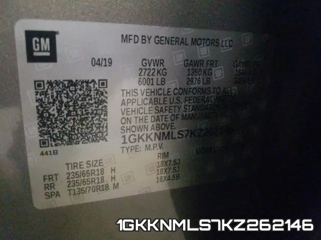 1GKKNMLS7KZ262146 фото 2