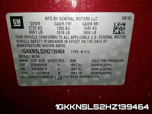 1GKKNSLS2HZ139464 фото 2