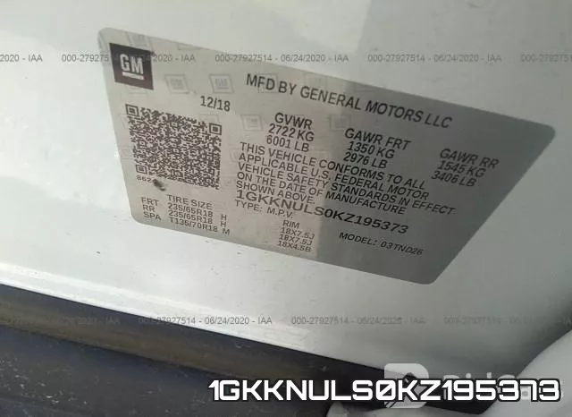 1GKKNULS0KZ195373 фото 10