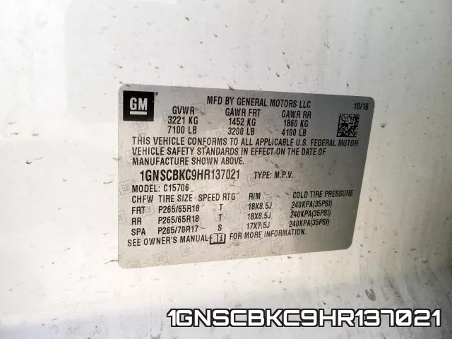 1GNSCBKC9HR137021 фото 2
