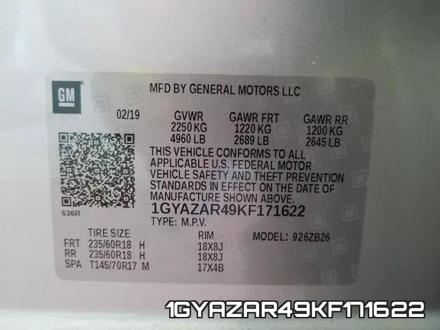 1GYAZAR49KF171622 фото 2