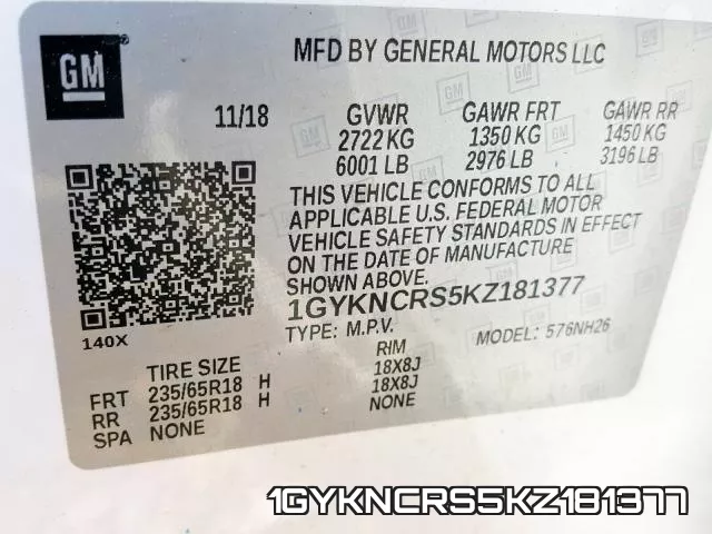 1GYKNCRS5KZ181377 фото 2
