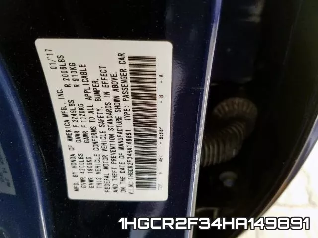 1HGCR2F34HA149891 фото 2