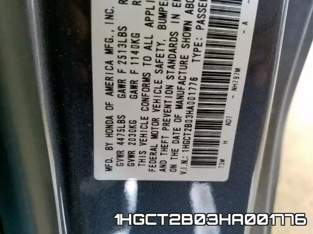 1HGCT2B03HA001776 фото 2