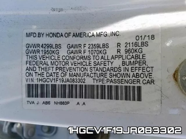 1HGCV1F19JA083302 фото 2