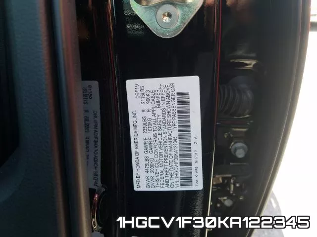 1HGCV1F30KA122345 фото 2