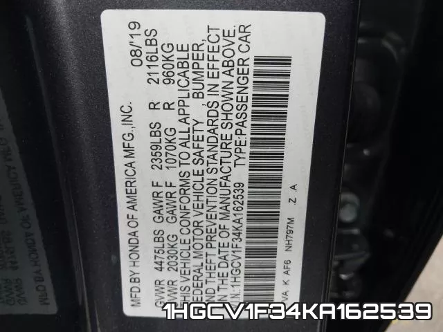 1HGCV1F34KA162539 фото 2
