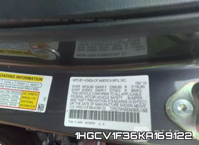 1HGCV1F36KA169122 фото 10