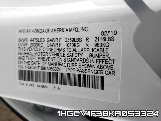 1HGCV1F38KA053324 фото 2