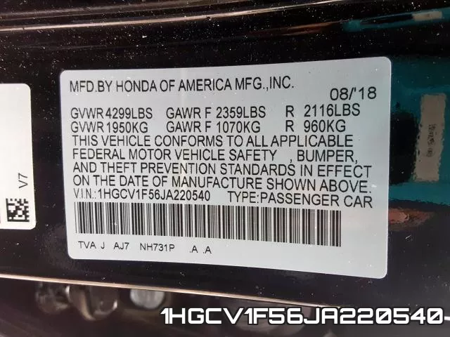 1HGCV1F56JA220540 фото 2