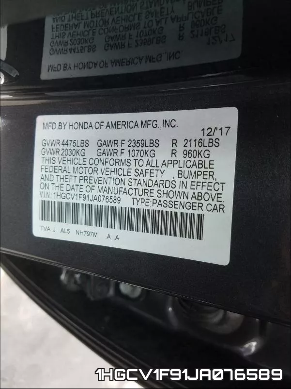 1HGCV1F91JA076589 фото 2