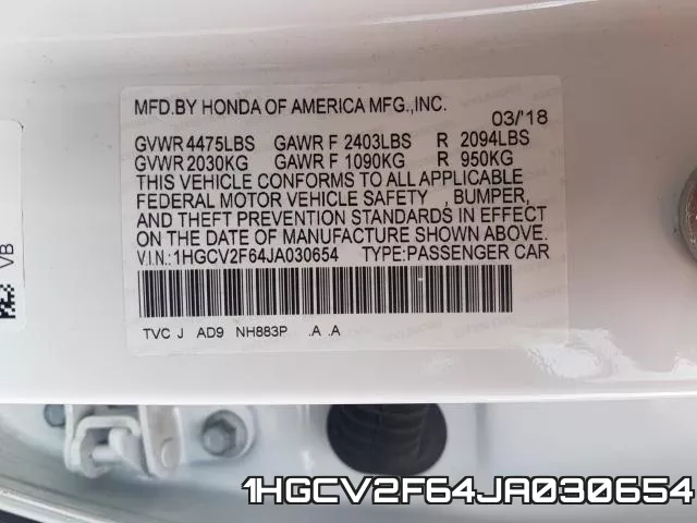 1HGCV2F64JA030654 фото 2