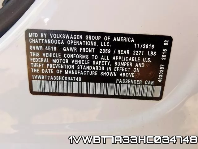 1VWBT7A33HC034748 фото 2