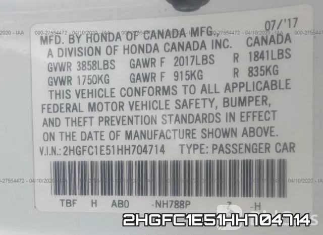 2HGFC1E51HH704714 фото 10
