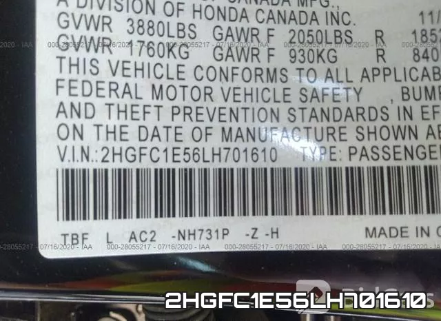2HGFC1E56LH701610 фото 10