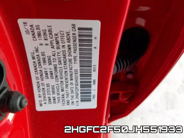 2HGFC2F50JH551933 фото 2