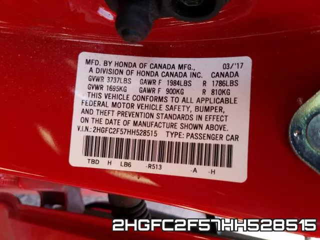 2HGFC2F57HH528515 фото 2