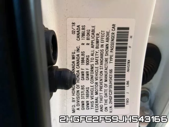 2HGFC2F59JH543166 фото 2