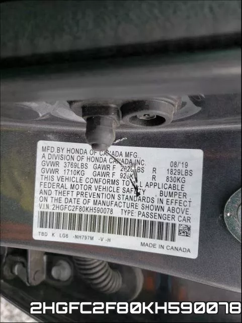 2HGFC2F80KH590078 фото 2