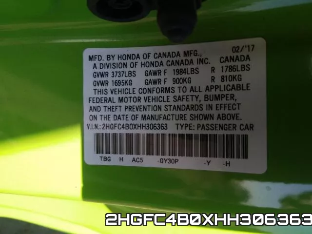 2HGFC4B0XHH306363 фото 2