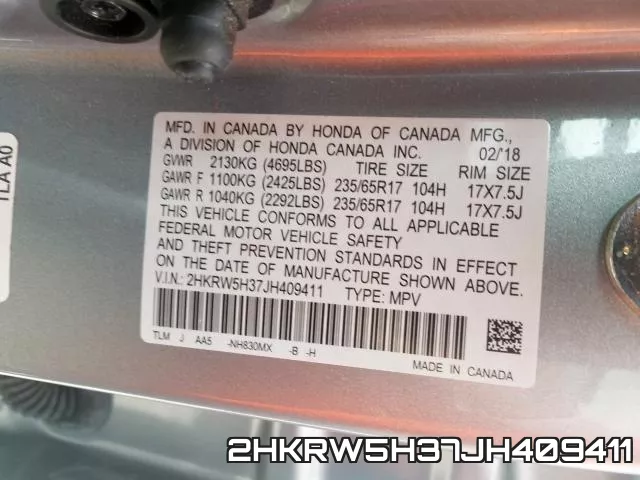 2HKRW5H37JH409411 фото 2