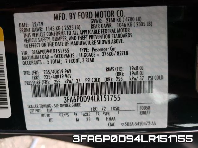 3FA6P0D94LR151755 фото 2
