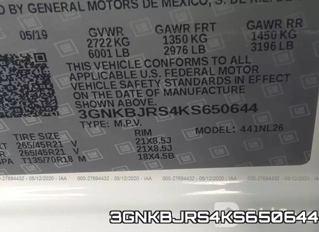 3GNKBJRS4KS650644 фото 10