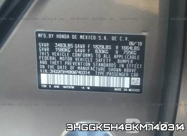 3HGGK5H48KM740314 фото 10