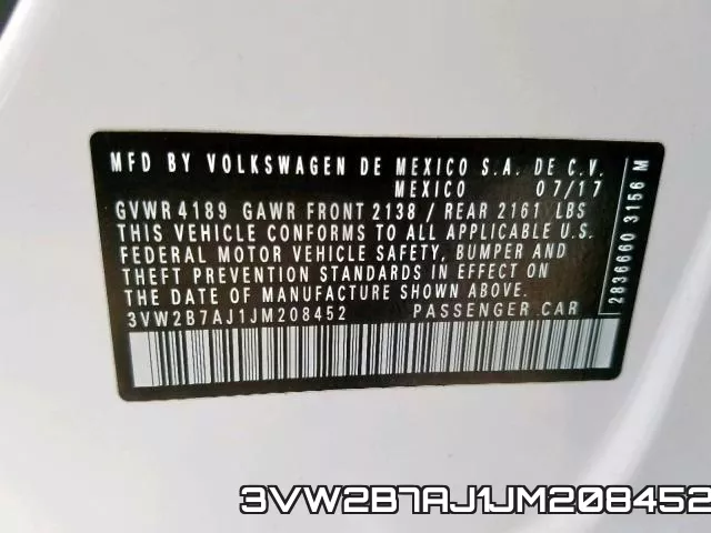 3VW2B7AJ1JM208452 фото 2
