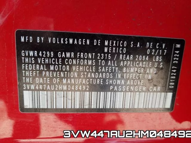 3VW447AU2HM048492 фото 2