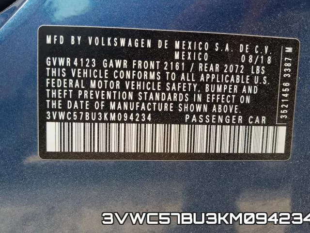 3VWC57BU3KM094234 фото 2
