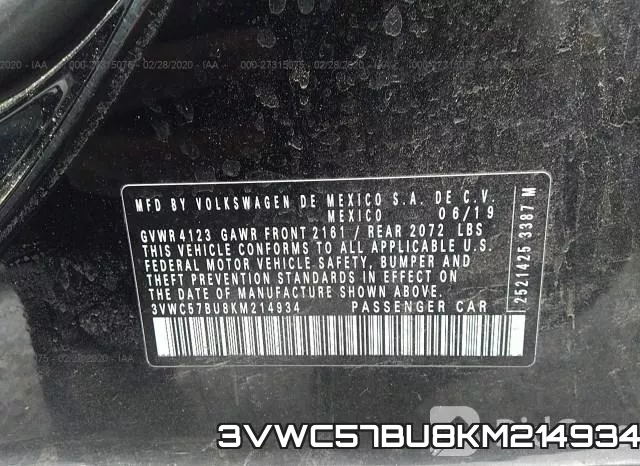 3VWC57BU8KM214934 фото 10