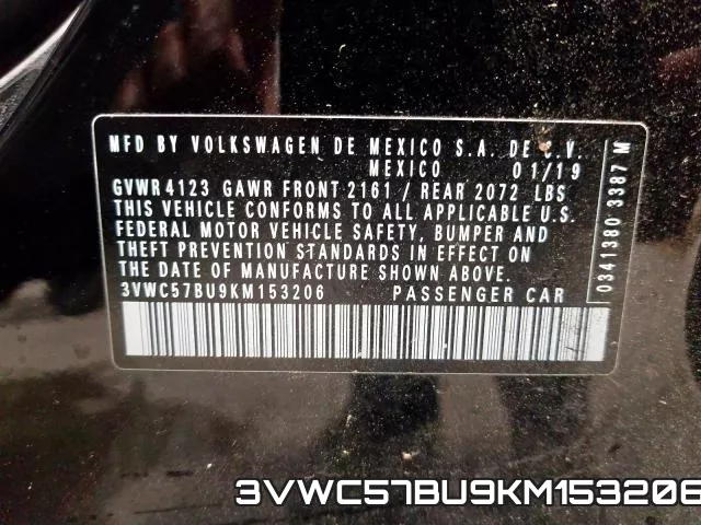 3VWC57BU9KM153206 фото 2