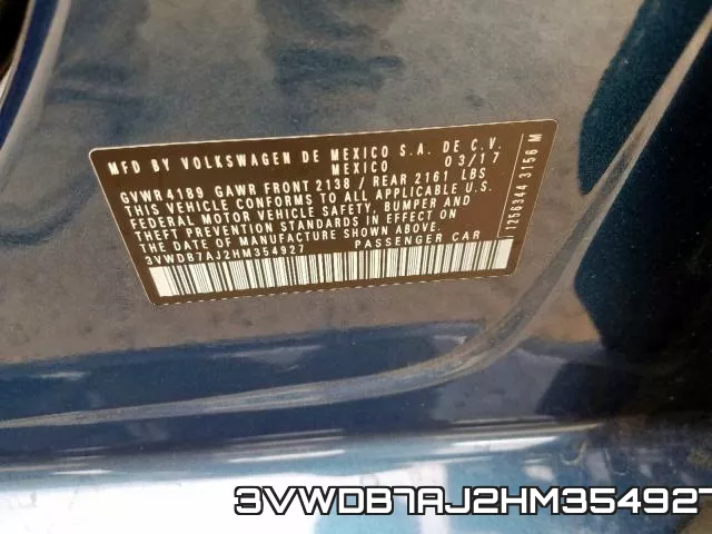 3VWDB7AJ2HM354927 фото 2