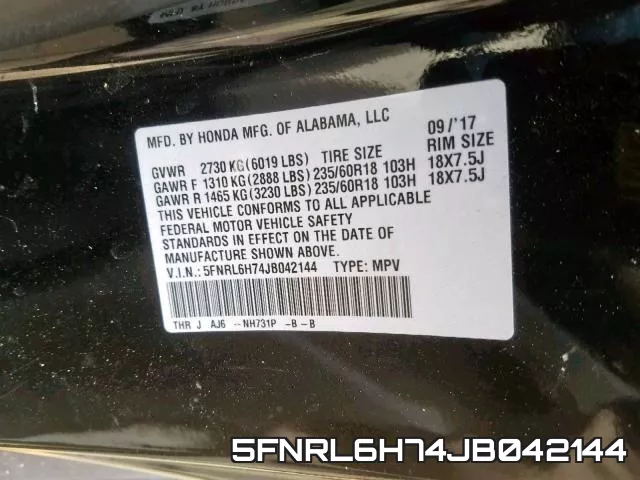 5FNRL6H74JB042144 фото 2