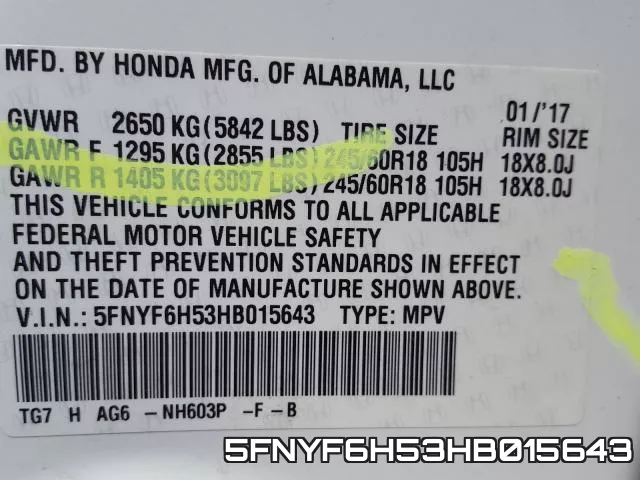 5FNYF6H53HB015643 фото 2