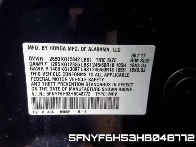 5FNYF6H53HB048772 фото 2