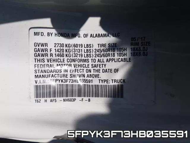 5FPYK3F73HB035591 фото 2