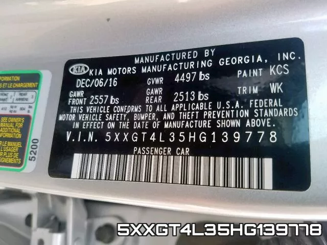 5XXGT4L35HG139778 фото 2
