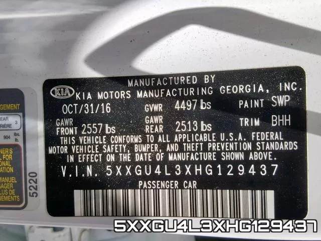 5XXGU4L3XHG129437 фото 2