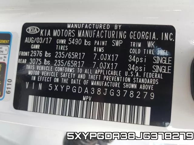 5XYPGDA38JG378279 фото 2