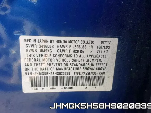 JHMGK5H58HS020839 фото 2