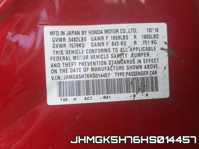 JHMGK5H76HS014457 фото 2