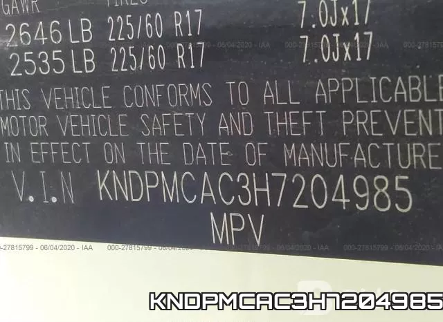 KNDPMCAC3H7204985 фото 10