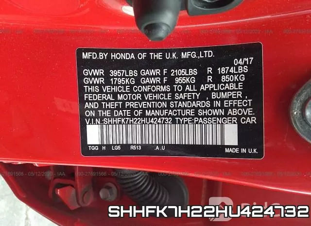 SHHFK7H22HU424732 фото 8