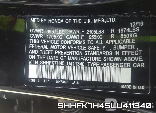 SHHFK7H45LU411340 фото 10